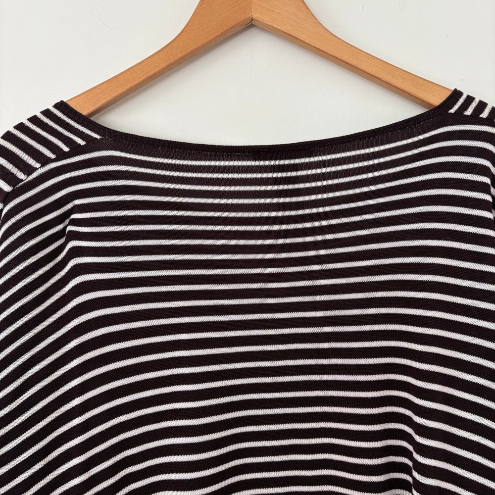 Eileen Fisher Brown White Striped Top Boat Neck Long Sleeve Knit Size Medium - Picture 5 of 8